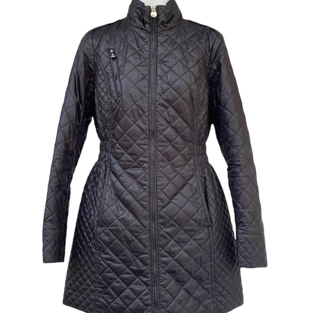 ROZ & ALI PUFFER JACKET BLACK QUILT MID LEGNTH LIGHTWEIGHT FULL ZIP SIZE MEDIUM - Picture 2 of 4